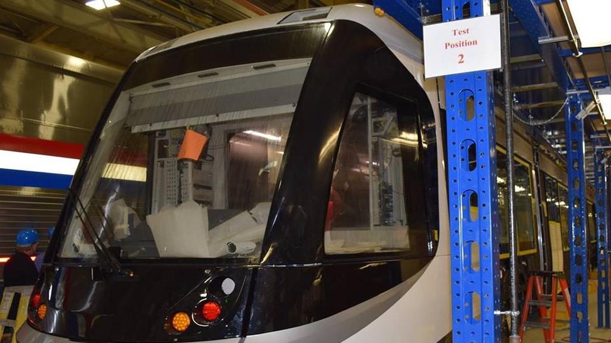 
A vehicle in production at the streetcar vehicle manufacturer, CAF, in Elmira, N.Y.
