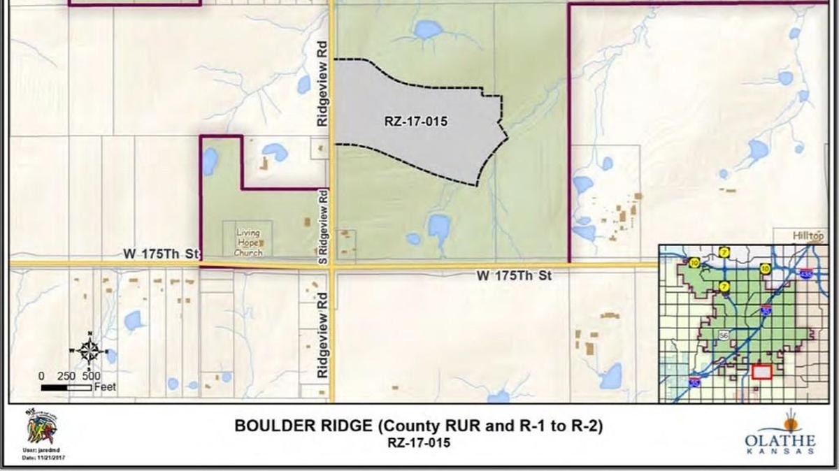 Olathe City Council members voted unanimously to rezone two pieces of property for the Boulder Ridge development in south Olathe.