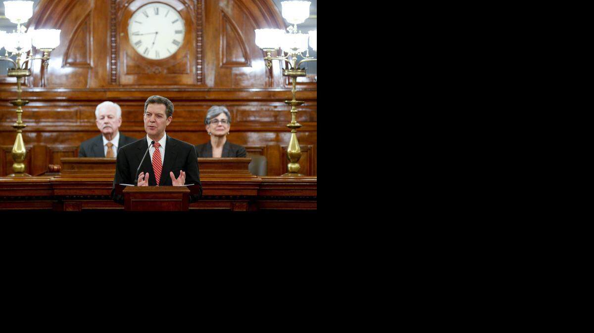 
Kansas Gov. Sam Brownback addresses members of the Kansas House and Senate while giving his State of the State address on Thursday
