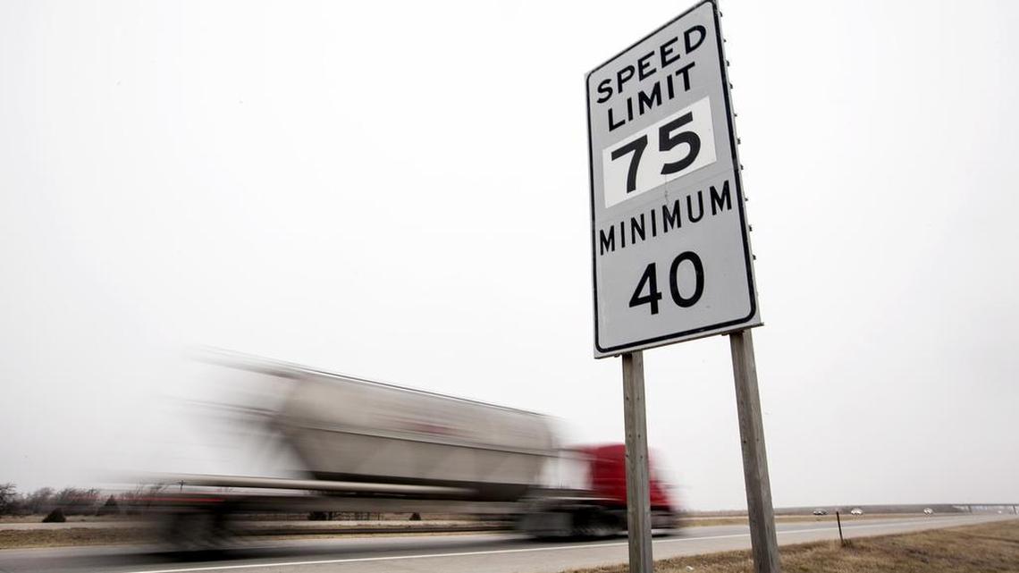 Traffic flows on Interstate 135 between Wichita and Newton, where the speed limit is 75 mph. Bills in committee would allow the Kansas Department of Transportation to raise the state’s highest speed limit on separated, multiple-lane highways from 75 to 80 mph.
