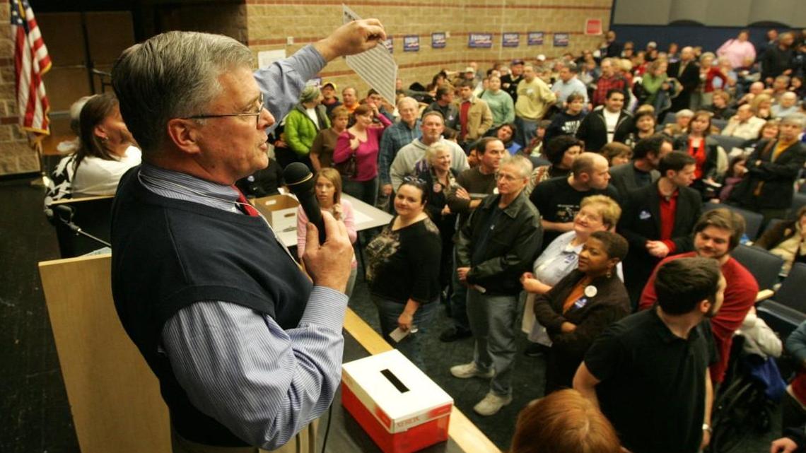 A bigger crowd than expected came out to vote in the Kansas Democratic presidential caucuses in February 2008 in Shawnee. This year’s Democratic and Republican caucuses will be held Saturday across Kansas, and voters will be subject to different rules depending on which party’s caucuses they attend.