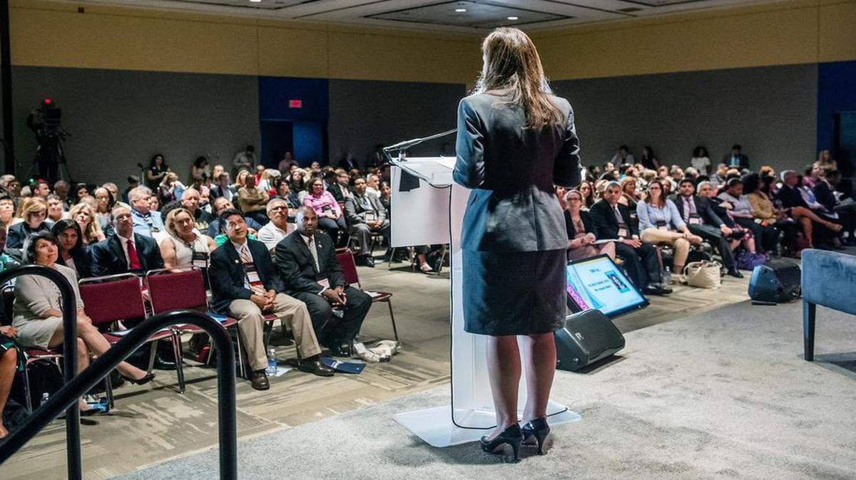 
Treasurer of the United States Rosie Rios spoke at a town hall meeting Sunday during the annual conference of the National Council of La Raza in the Kansas City Convention Center. The four-day conference ends Monday.
