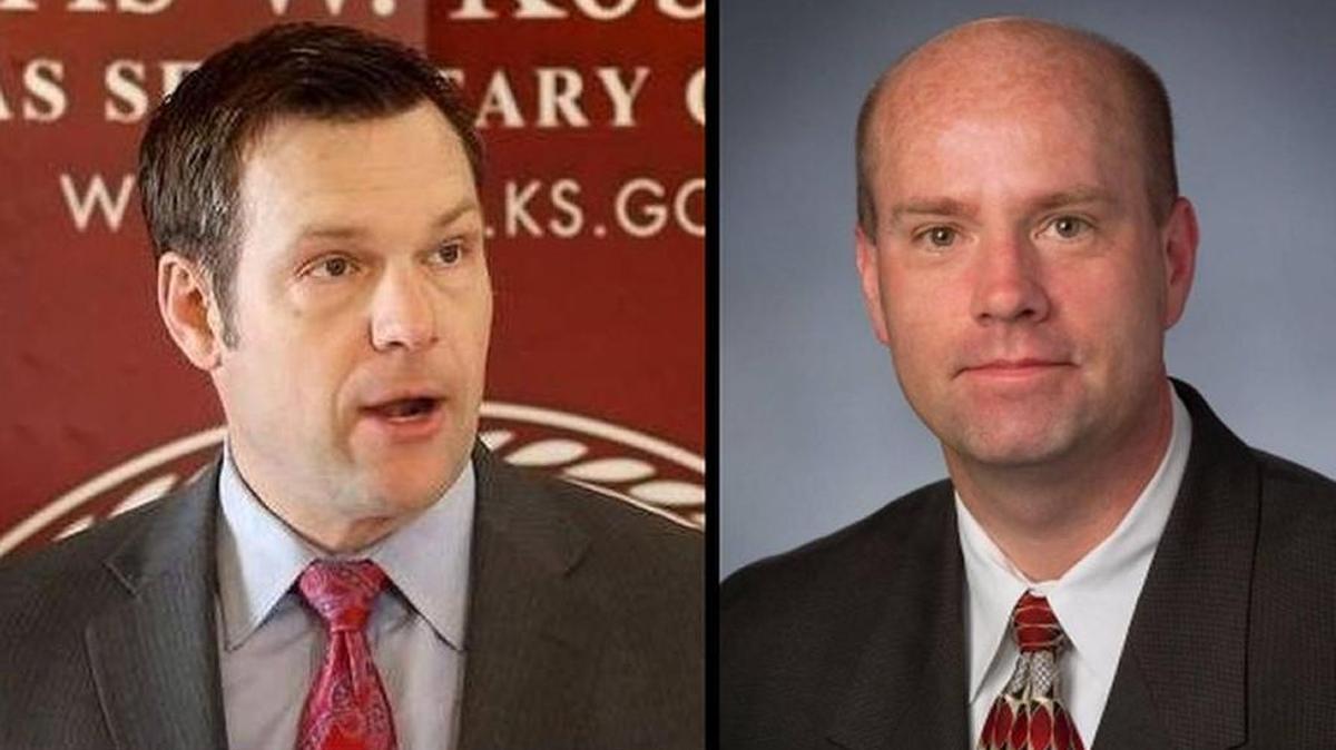 Kansas Secretary of State Kris Kobach, left, and U.S. Election Assistance Commission executive director Brian Newby