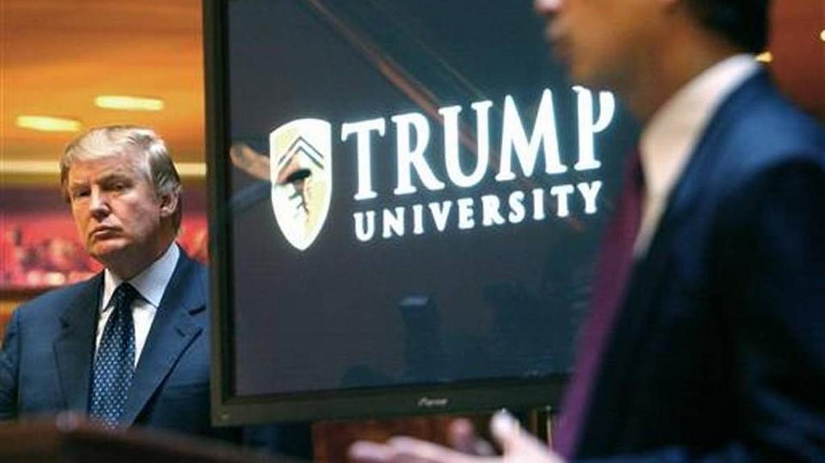 Donald Trump, left, listens as Michael Sexton introduces him at a news conference in New York in 2005 where he announced the establishment of Trump University. The manual for Trump University events was precise: the room temperature should be 68 degrees. Seats should be arranged in a theater-style curve. And staff should only provide records to an attorney general if compelled by subpoena. Instructing employees how to stall law enforcement investigations might seem like an unusual part of running a seminar company, but at Trump University it was par for the course.