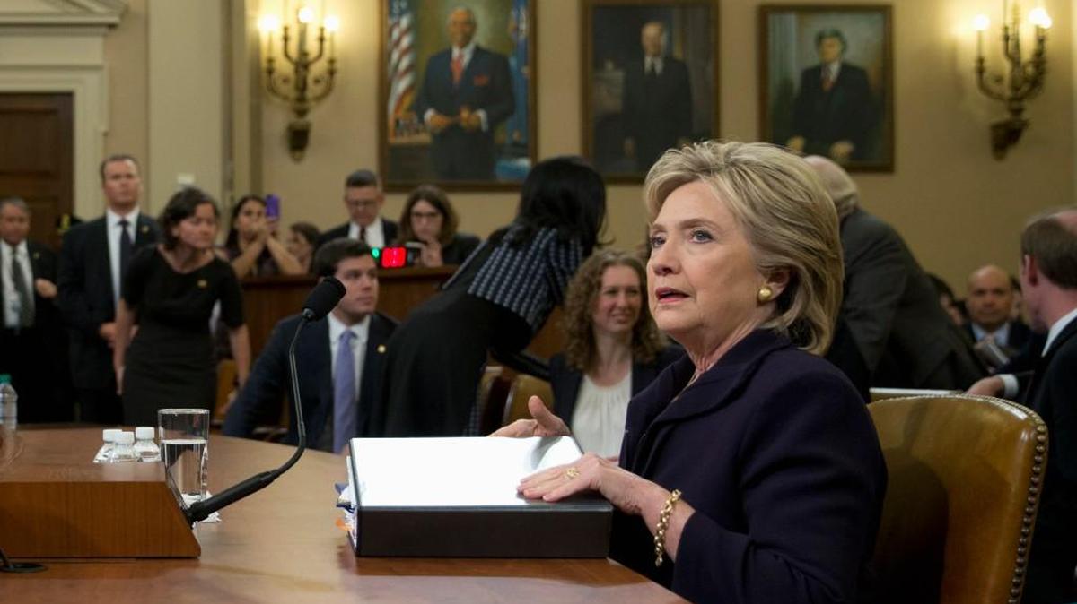 Democratic presidential candidate, former Secretary of State Hillary Rodham Clinton arrives to resume testimony before the House Benghazi Committee, Thursday
