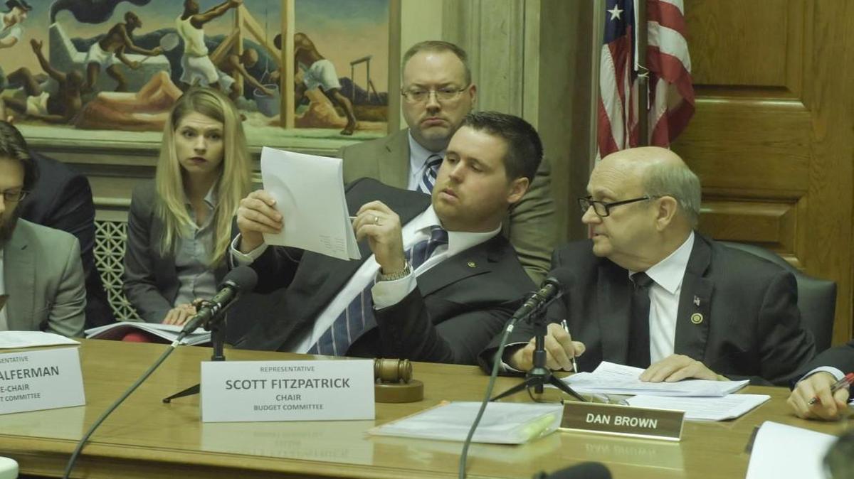 Missouri House Budget Chairman Scott Fitzpatrick (left) and Senate Appropriations chairman Dan Brown discussed the state’s $27 billion budget during a committee hearing Wednesday.