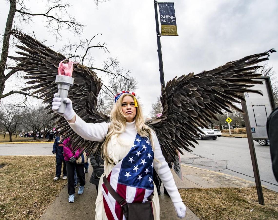 “I thought that was appropriate for this event,” said Ayrcyia Thomson, of her costume. She was dressed as Columbia, the feminine representative of the United States.