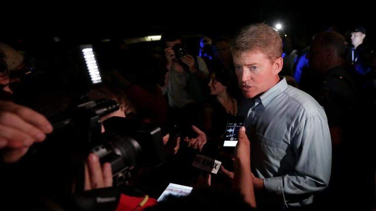 
Missouri Attorney General Chris Koster talked to the media last week at a protest for Michael Brown, who was killed by police Aug. 9 in Ferguson, Mo. 
