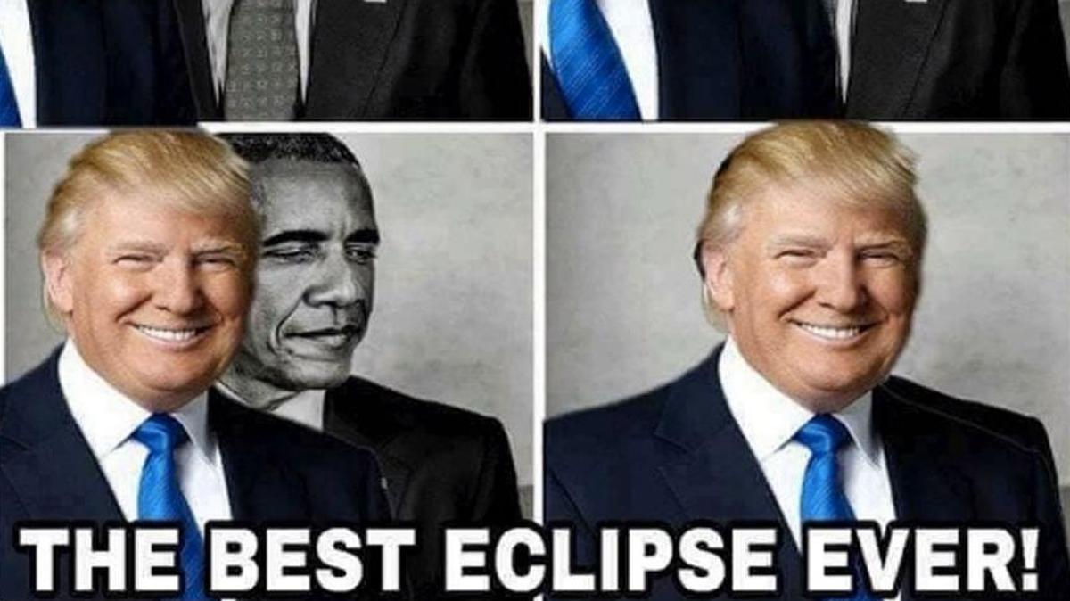 Twitter users had a field day clapping back at a retweet from President Donald Trump showing him overshadowing his predecessor, Barack Obama.