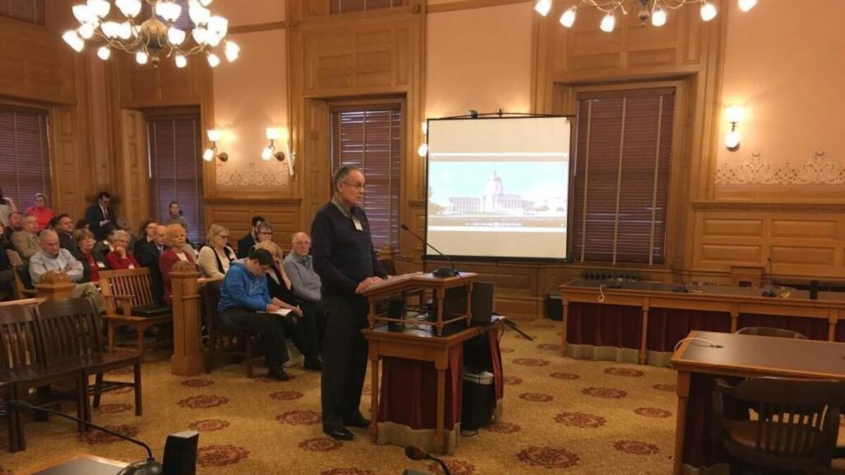 Ron Fugate testified in support of the bill to remove disability support services from KanCare. Fugate is one of the leaders of a Johnson County group called Families for KanCare Reform.