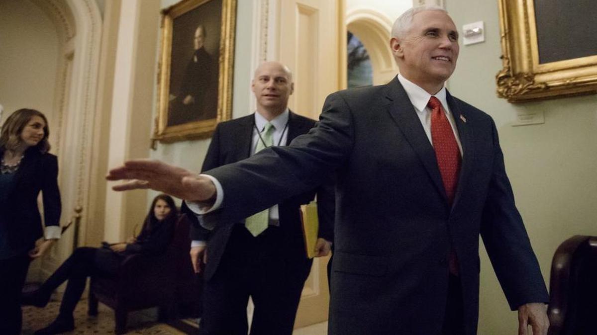 Vice President Mike Pence arrives on Capitol Hill in Washington, Tuesday, March 14, 2017, for a Senate Republican strategy session. The White House and Republican leaders in Congress are scrambling to shore up support for their health care bill after findings from the Congressional Budget Office estimated that 14 million people would lose insurance coverage in the first year alone under the GOP replacement for Obamacare.