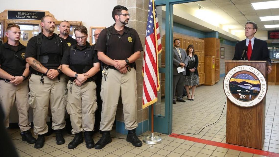 Kansas Gov. Sam Brownback announced pay increases for the state’s correctional officers on Thursday at the El Dorado Correctional Facility.