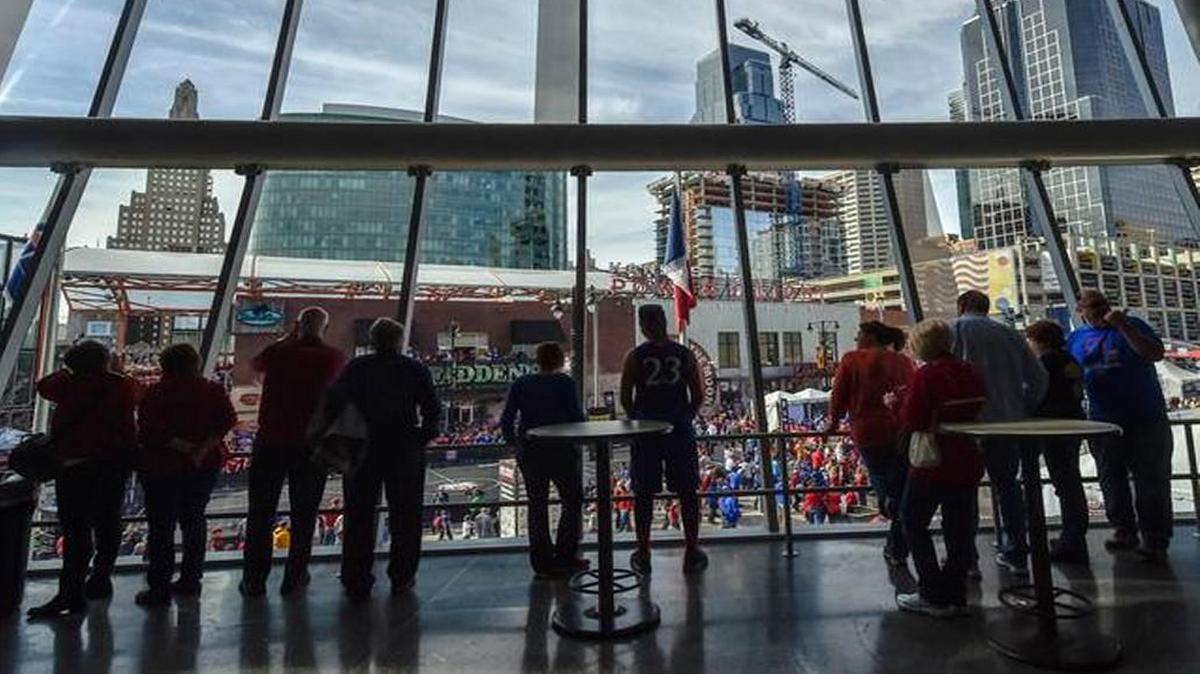 Fans enjoyed the view of downtown Kansas City from the Sprint Center during the Big 12 men’s basketball tournament in this March 2015 file photo. City Manager Troy Schulte says the city could lose the tournament and other events if a “religious freedom” amendment were added to the Missouri Constitution. Such a measure, which would allow certain businesses and organizations to refuse services to same-sex couples based on religious beliefs, has been proposed in the General Assembly.　