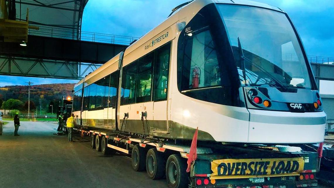 Kansas City’s first streetcar is on its way from Elmira, N.Y., and is scheduled to arrive here Monday.