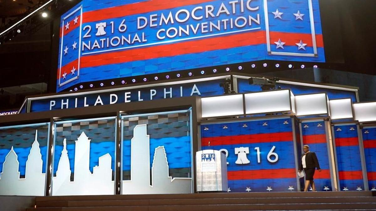 Leah Daughtry, CEO of the Democratic National Convention Committee, on the stage at the Wells Fargo Center in Philadelphia, where the convention convenes on Monday.