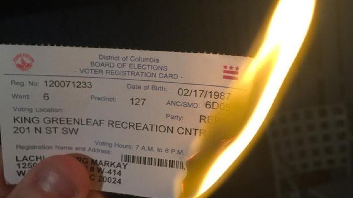 Political reporter Lachlan Markay, a Republican, burned his voter’s registration card on Tuesday to protest Donald Trump.