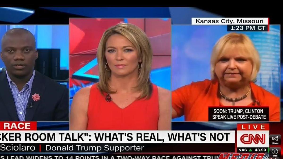 Vicki Sciolaro (right), chairwoman of the 3rd Congressional District for the Kansas Republican Party, was interviewed Monday by CNN’s Brooke Baldwin (center). Shaun Harper also was a guest.