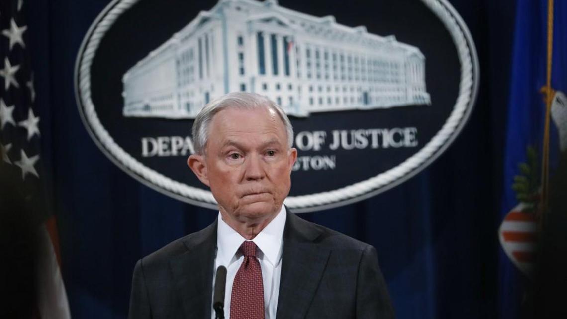 Attorney General Jeff Sessions during a news conference at the Department of Justice in Washington, March 2, 2017.
