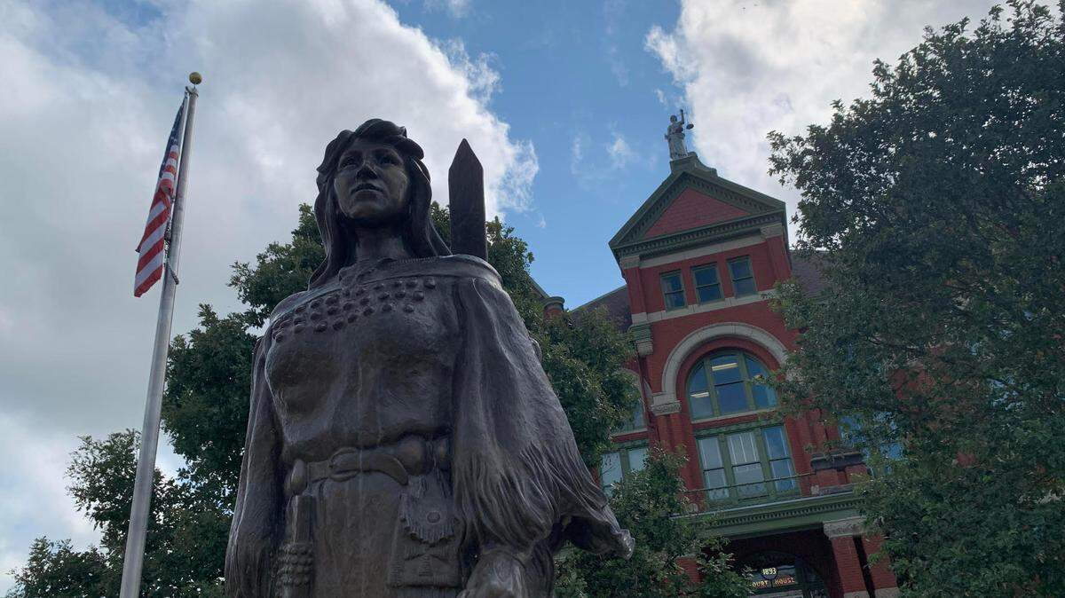The “Buffalo Woman” statue in Ottawa, in Franklin County. The county voted against an amendment removing abortion rights from the Kansas Constitution. It was one of several rural counties to vote down the amendment.