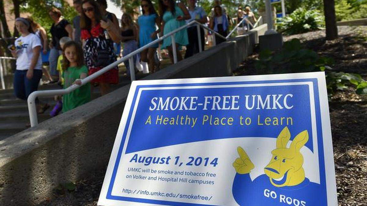 
The UMKC kangaroo is spreading the word on campus about the upcoming change. As part of the change, e-cigarettes will also be banned.

