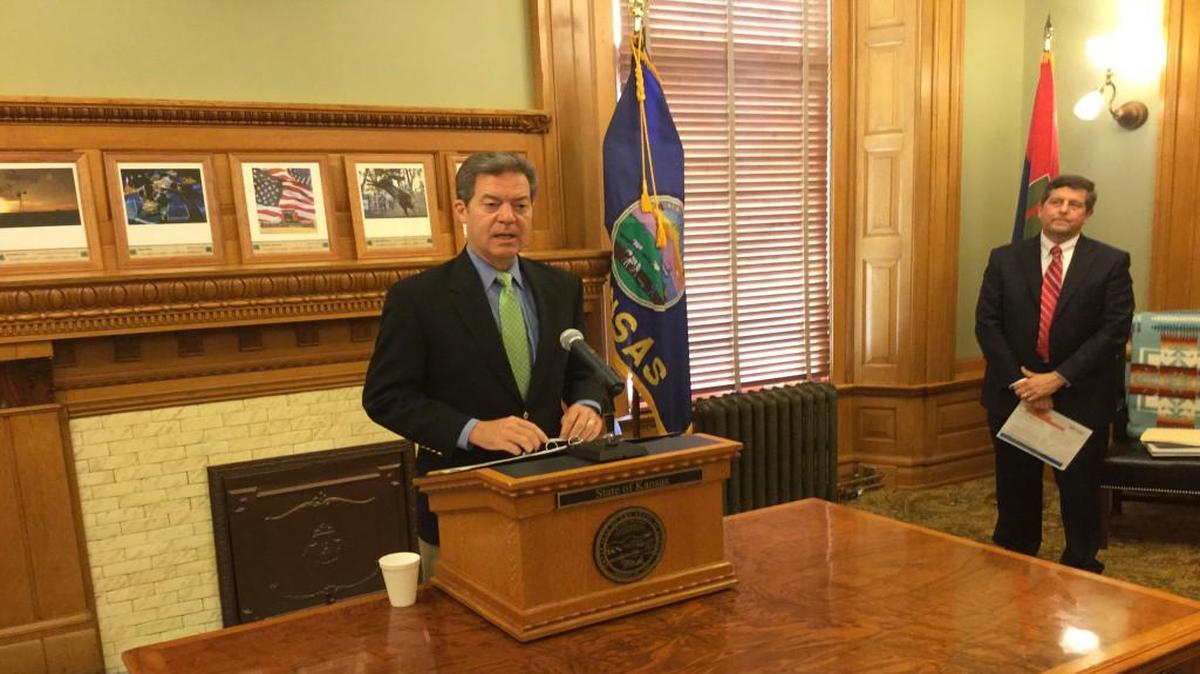 
Gov. Sam Brownback spoke at a news conference Friday about the controversy over the Kansas court system.
