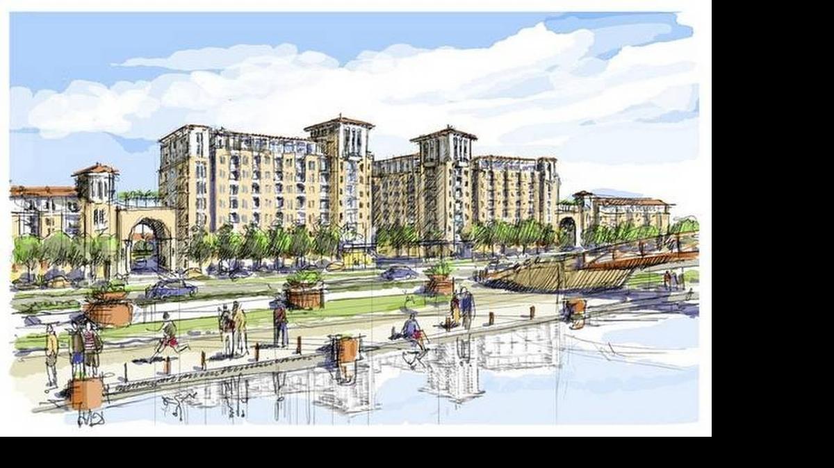 
An artist’s rendering of part of the project to replace the Brookridge Golf & Fitness Club at the northeast corner of Interstate 435 and Antioch Road.
