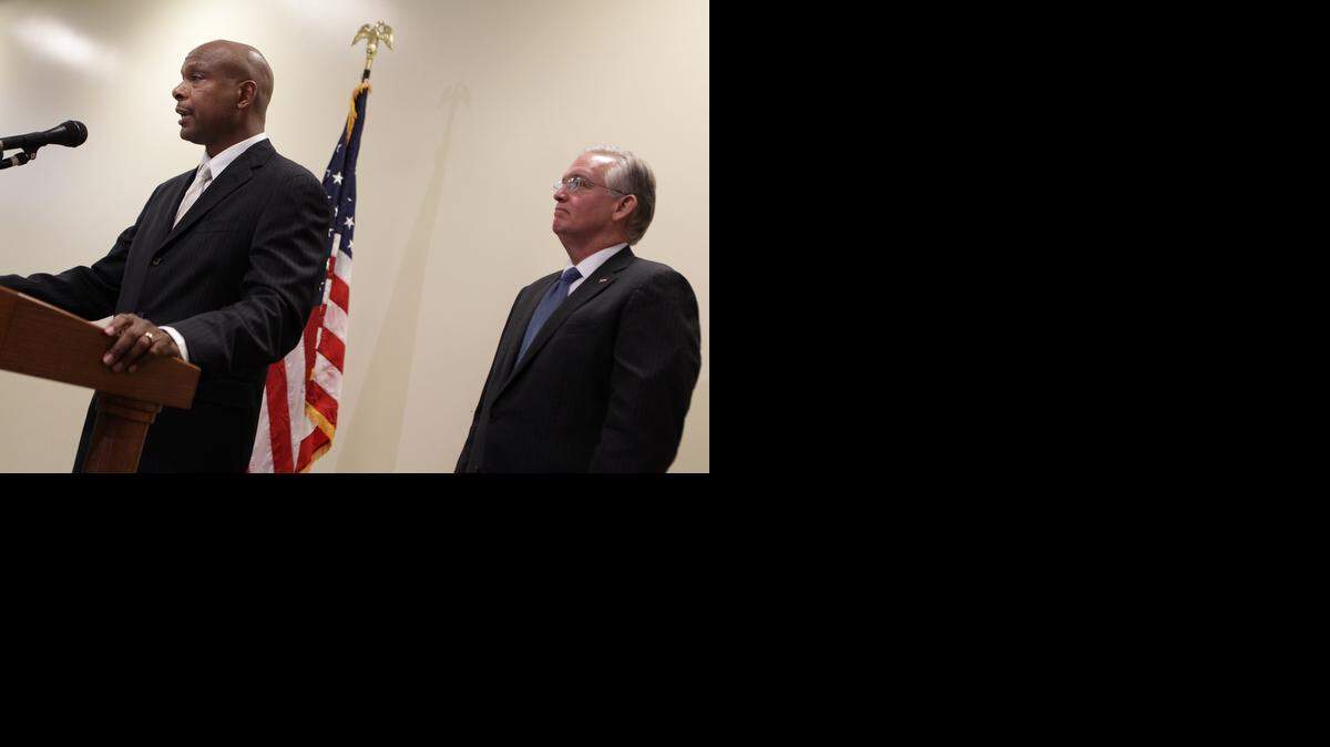 
Former St. Louis police chief Daniel Isom spoke Wednesday in St. Louis during a news conference with Gov. Jay Nixon.
