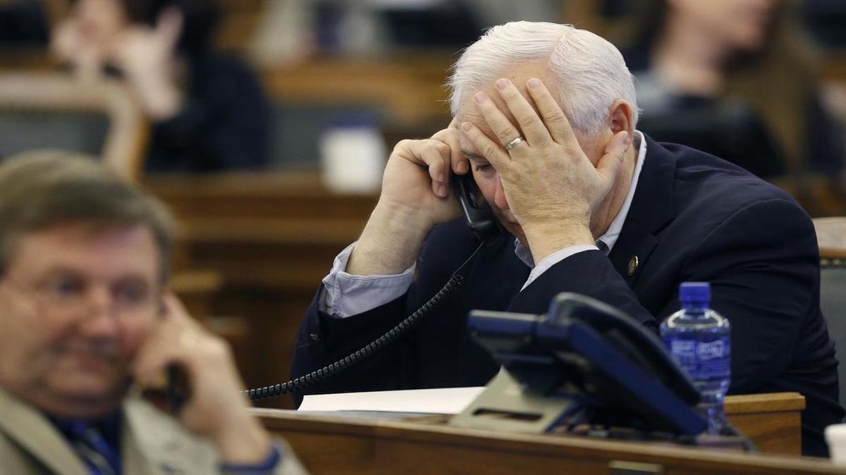 
Rep. Jerry Lunn reacted as the Kansas House of Representatives resumed its vote on HB 2109 on Thursday in Topeka. 
