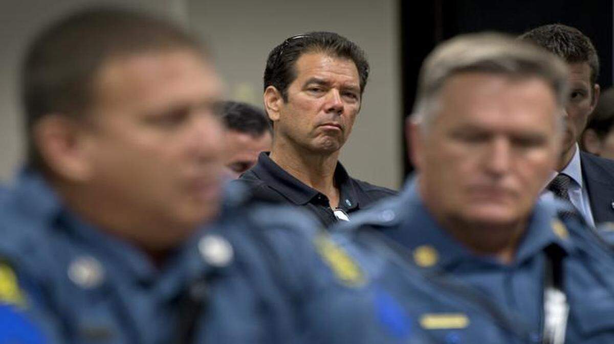 
A special committee of the Missouri House on Thursday released its report on the merger of the Water Patrol into the Highway Patrol. At a committee hearing Oct. 1, Craig Ellingson (center), whose son, Brandon Ellingson, drowned May 31 at the Lake of the Ozarks, listened intently as Missouri Highway Patrol Sgt. Randy Henry (left) and Superintendent Ronald Replogle testified in Jefferson City.
