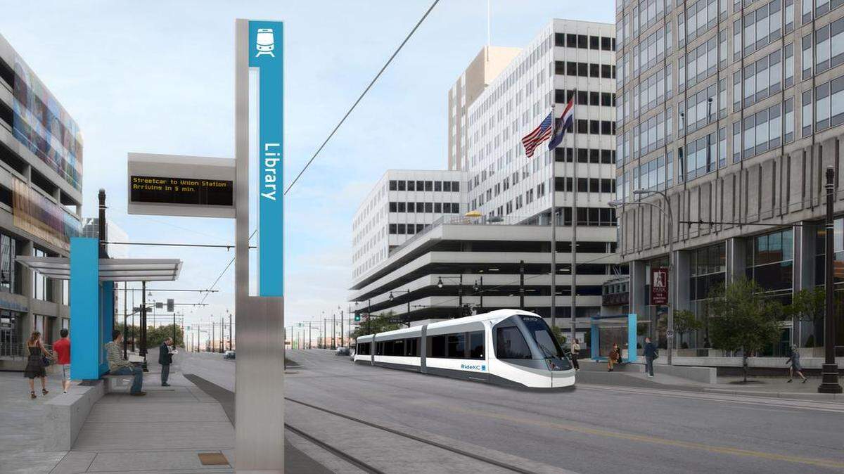 
An artist’s rendering of a Kansas City streetcar stop, the first of which will be celebrated Friday.
