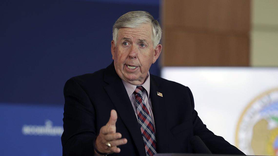 Missouri Gov. Mike Parson. The governor said he will impose deep budget cuts if the General Assembly doesn’t approve a renewal of a key tax that funds Medicaid. (AP Photo/Jeff Roberson)