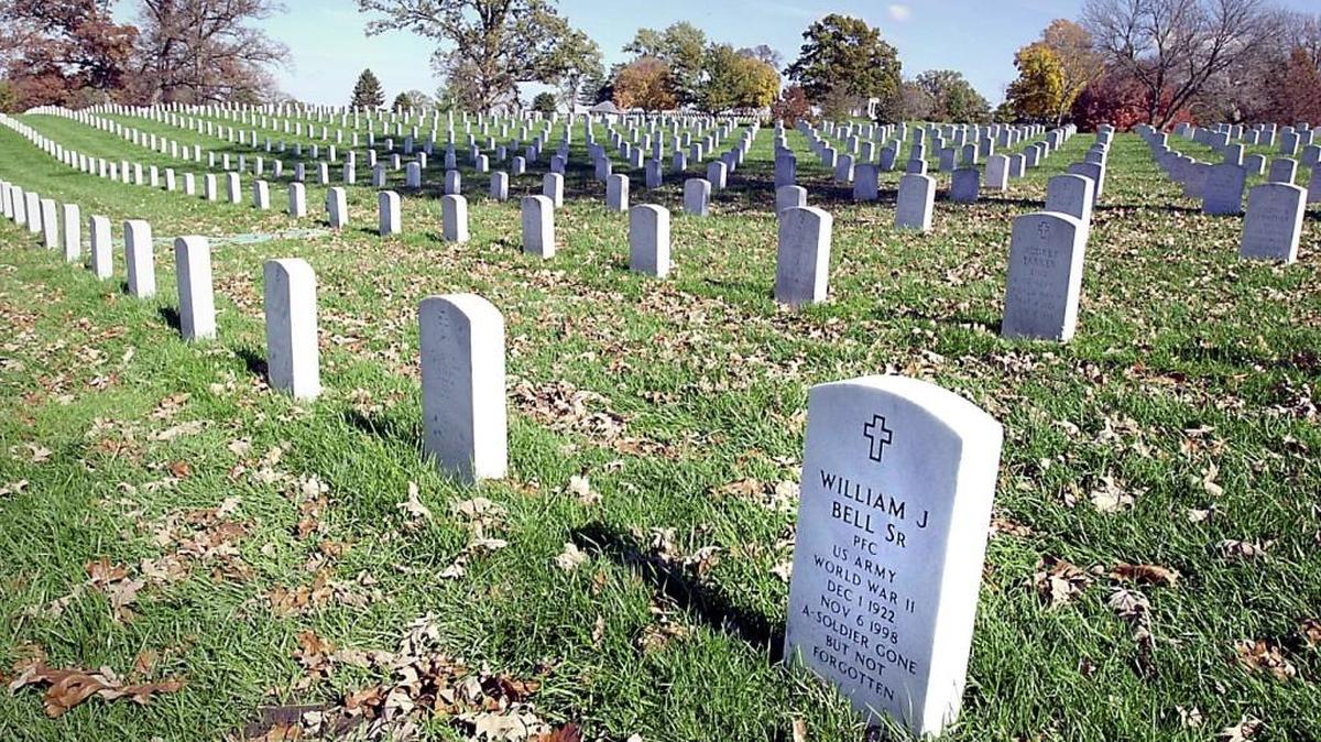 A scene in the Leavenworth National Cemetery.