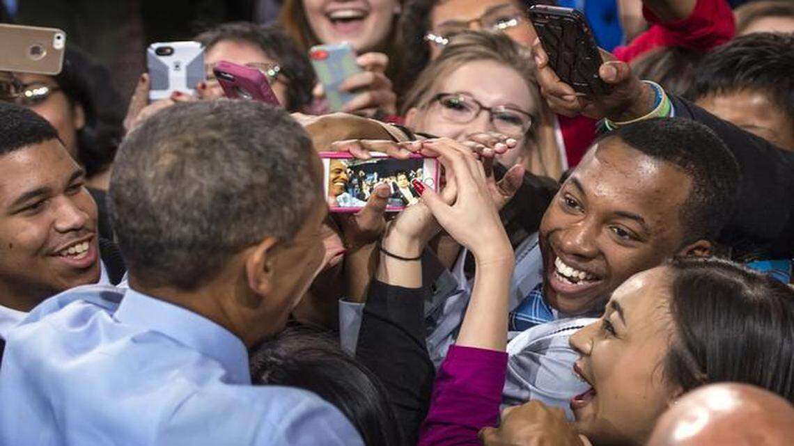 
In contrast to the chilly reception he has received from Republicans in Washington, President Barack Obama was greeted enthusiastically following his speech Thursday morning at the University of Kansas campus in Lawrence.
