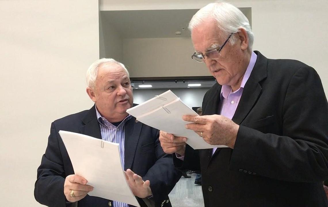 Paul Welcome, the recently retired Johnson County appraiser, left, and County Chairman Ed Eilert.