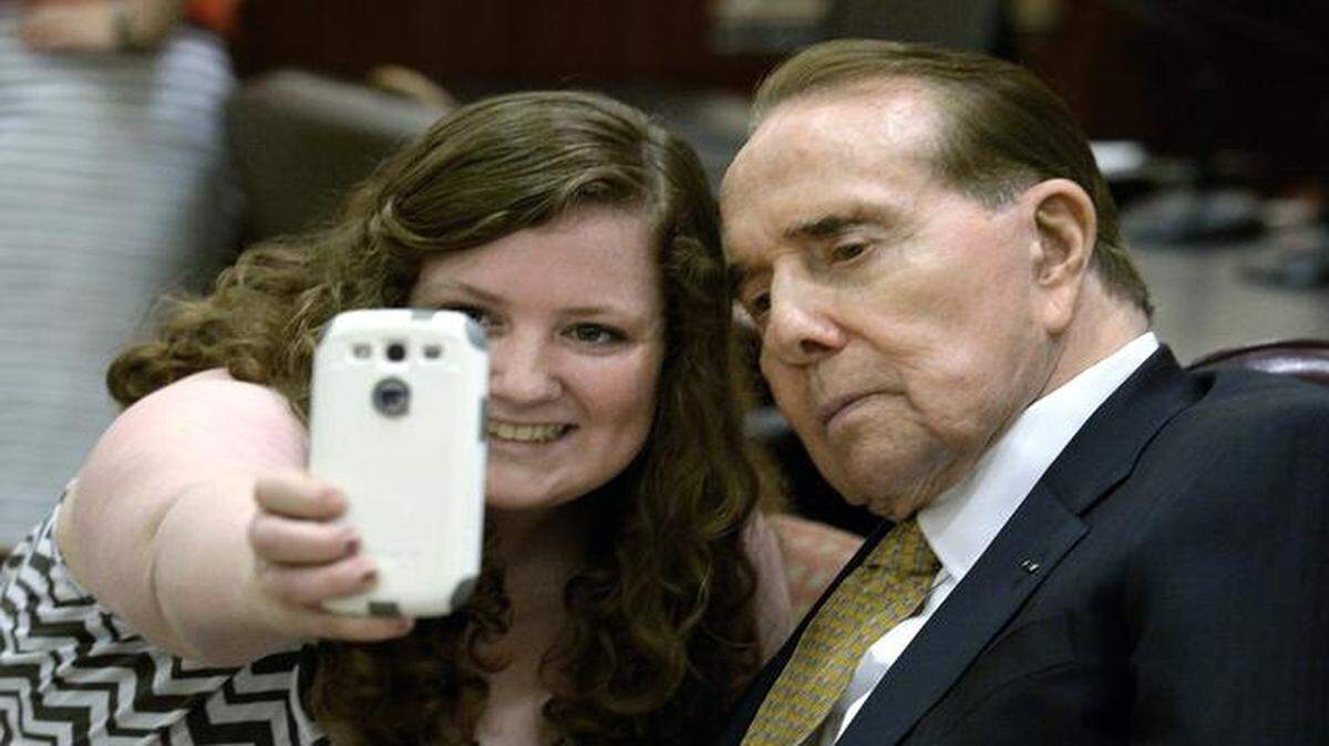
Hallie Rogers takes a selfie during former Kansas Sen. Bob Dole’s visit to Olathe in April. Dole is planning more stops in Kansas next week.
