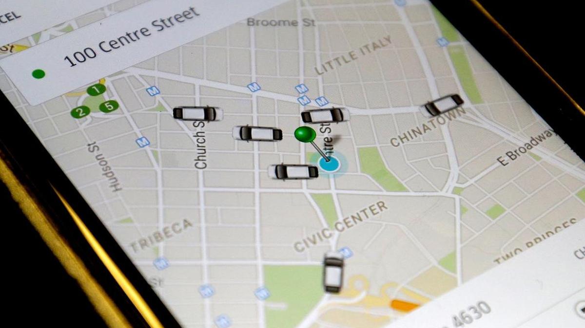 
The Uber app displays cars available to make a pickup.
