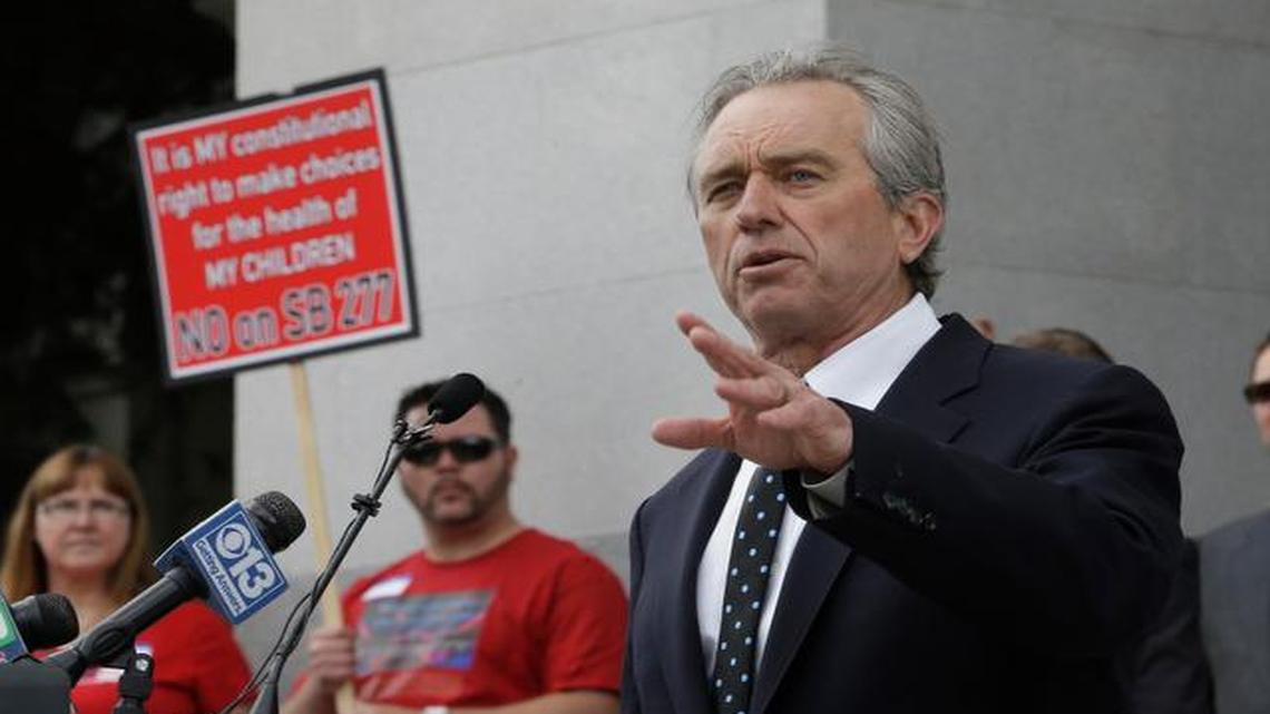 Robert Kennedy, Jr. the nephew of President John F. Kennedy and son of former U.S. Attorney General Robert Kennedy, spoke Wednesday against a measure requiring California schoolchildren to get vaccinated during a rally at the Capitol in Sacramento, Calif.