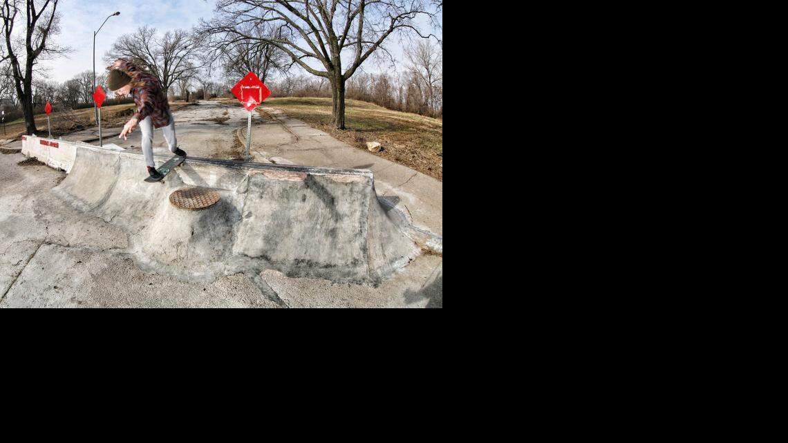 
Keelin Austin practices some moves in the skatepark in Columbus Park.
