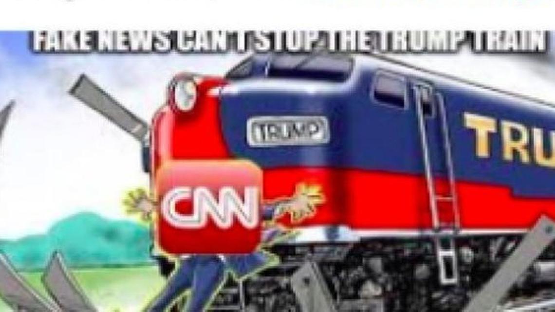 President Trump retweeted a cartoon of a “Trump Train” running over a CNN reporter on Tuesday.