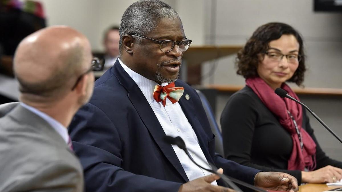 Last week, Mayor Sly James (center) outlined his vision for a signature Kansas City arts festival at a City Council committee meeting. Now, with the full council set to vote Thursday on the funding proposal for the festival, some are questioning the level and source of funding.