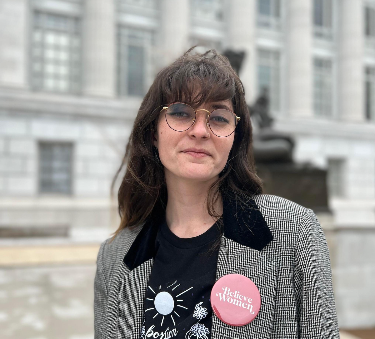 Maggie Olivia stands in front of the Missouri Capitol. She had an abortion at the Planned Parenthood in Fairview Heights, Illinois in March, 2020.