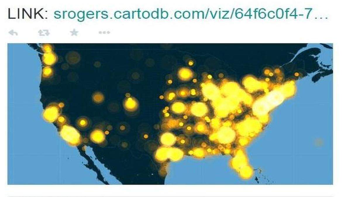 
A map that shows Twitter reactions to Monday night’s decision announcement.
