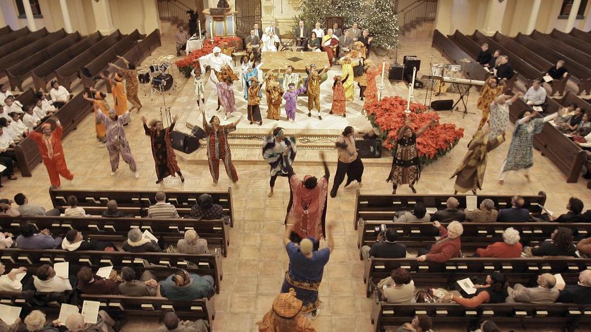 The Kansas City Heritage Dancers performed during the 2008 Greater Kansas City Martin Luther King, Jr. Holiday Celebration Interfaith Worship Service at Visitation Catholic Church.