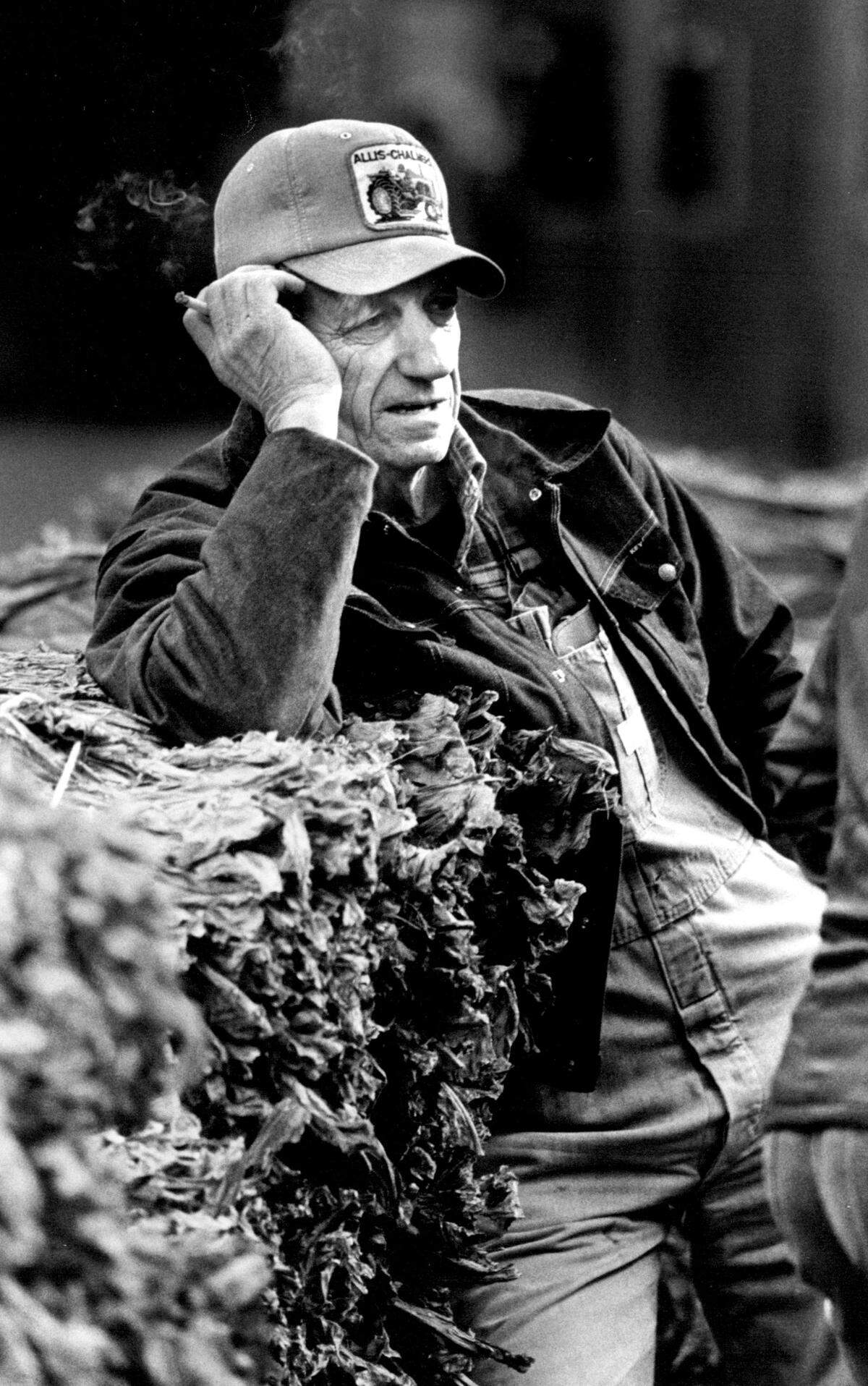 Lifelong Weston tobacco farmer Earl Manley waits for the auction to start in 1982