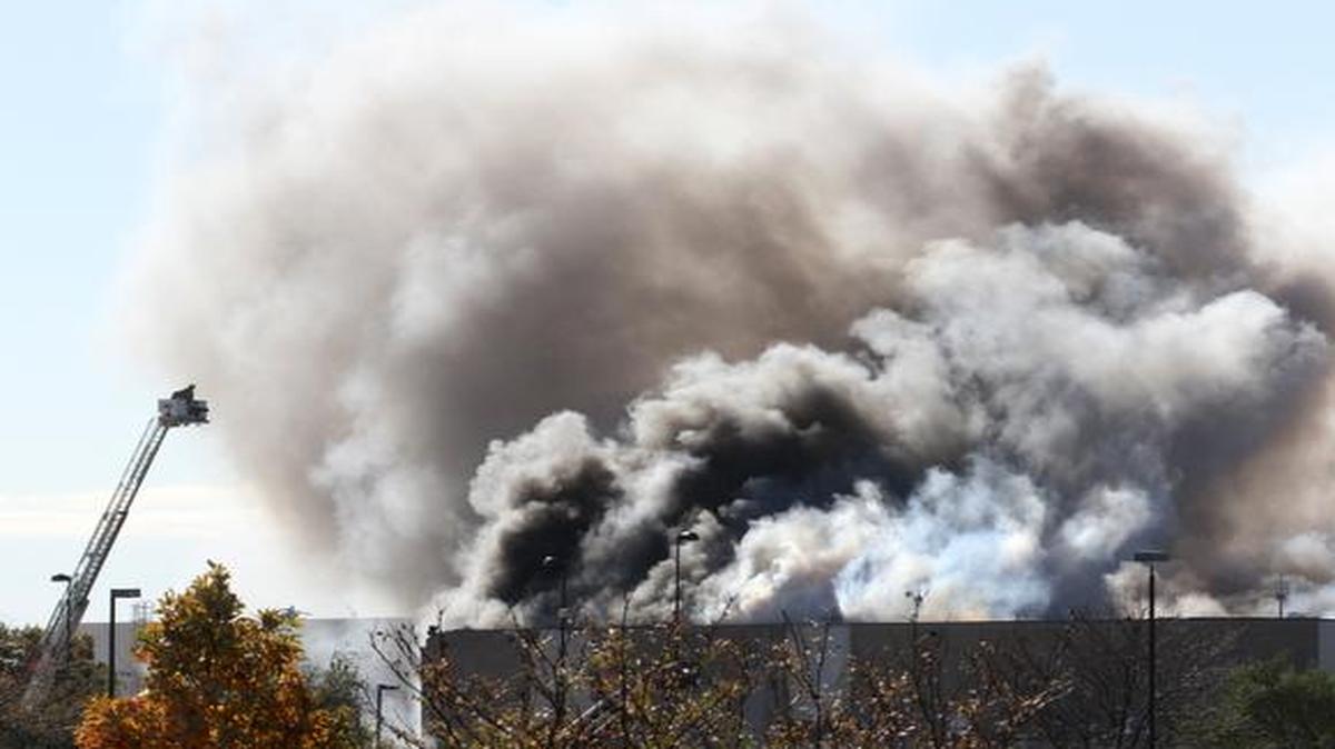 
Smoke billows from a building at at Mid-Continent Airport in Wichita

