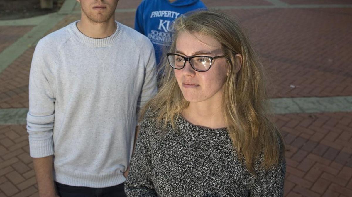 University of Kansas student body president Jessie Pringle (from foreground), vice-president Zach George and chief of staff Adam Moon