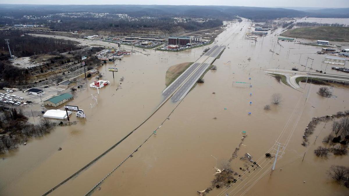 Parts of Interstate 44 in eastern Missouri were closed Wednesday, including this section in Valley Park. Meramec River flooding prompted the closure, which forced traffic onto nearby roads, creating gridlock in the St. Louis area.