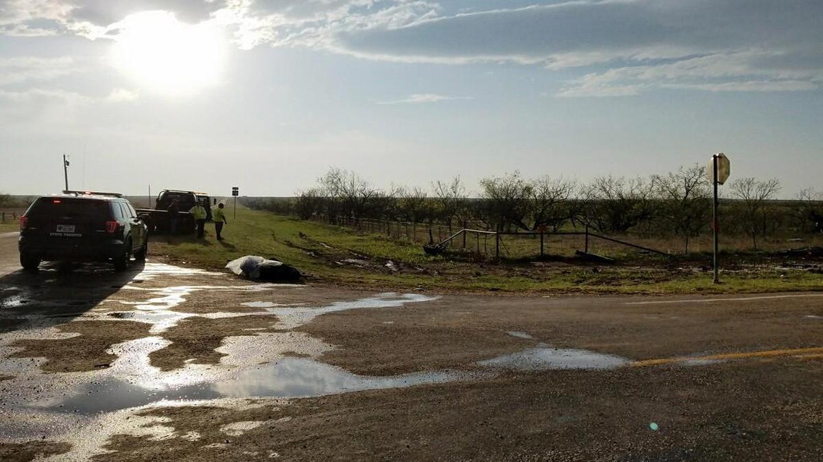 Troopers with the Texas Department of Public Safety were on the scene Tuesday after a two-vehicle crash killed three storm chasers near Spur, Texas. Two of the victims — Kelley Gene Williamson, 57, and Randall Delane Yarnall, 55 — were from Cassville, Mo.