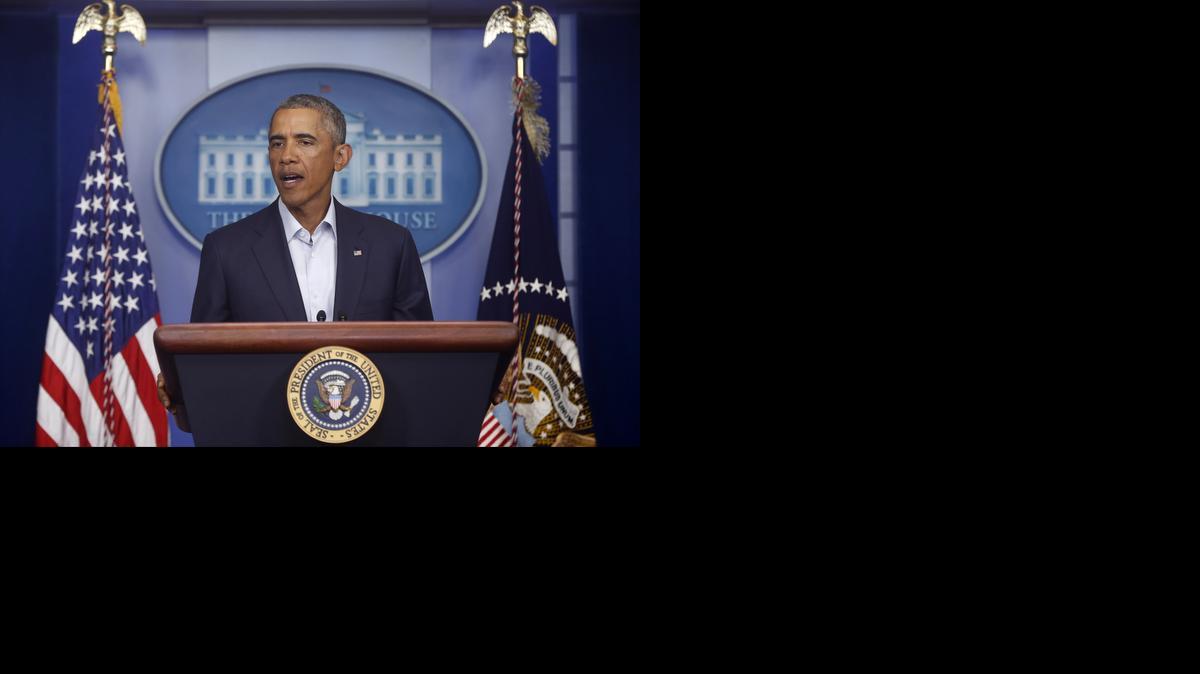 
President Barack Obama speaks in the James Brady Press Briefing Room of the White House in Washington, Monday, Aug. 18, 2014. Taking a two-day break from summer vacation, President Barack Obama met with top advisers at the White House Monday to review developments in Iraq and in racially charged Ferguson, Missouri, two trouble spots where Obama has ordered his administration to intervene. 
