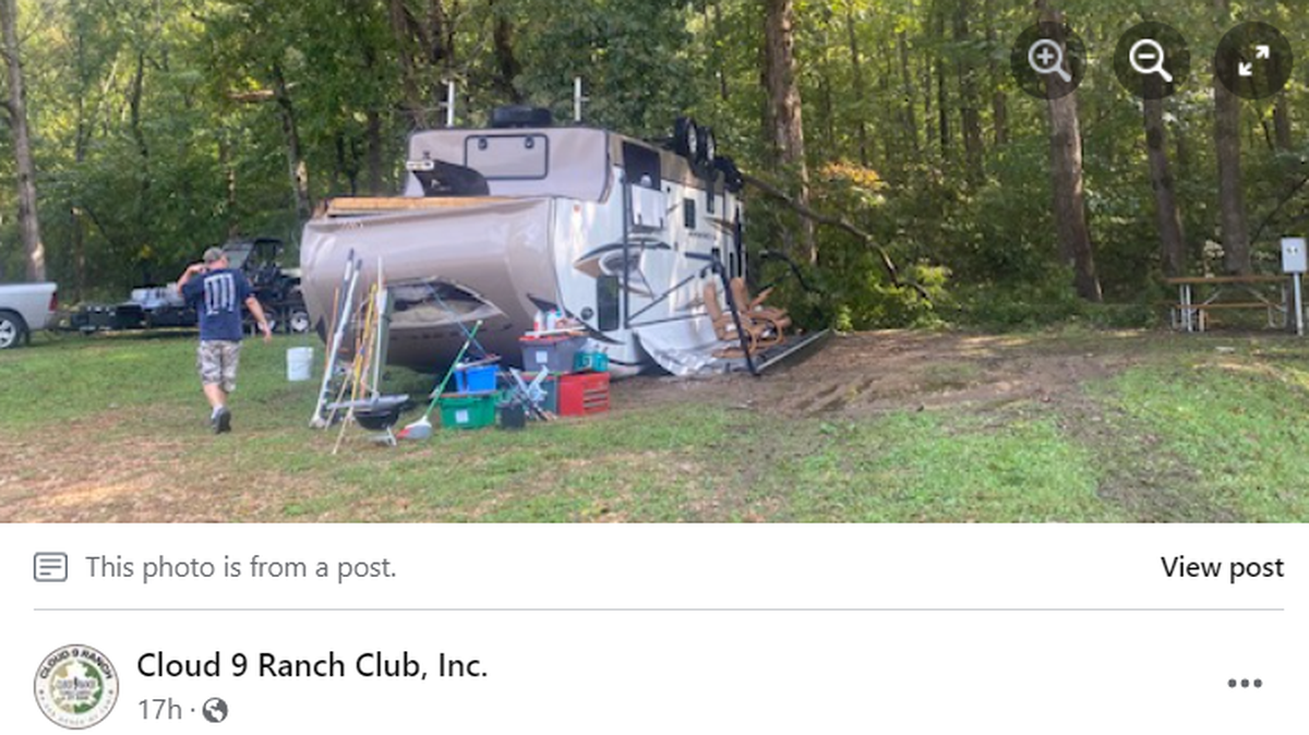 A man was inside a camper at a Missouri campsite when a storm blew it over, killing him.